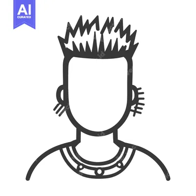 Aset desain premium: Line Drawing of a Person with Spiky Hair and Jewelry