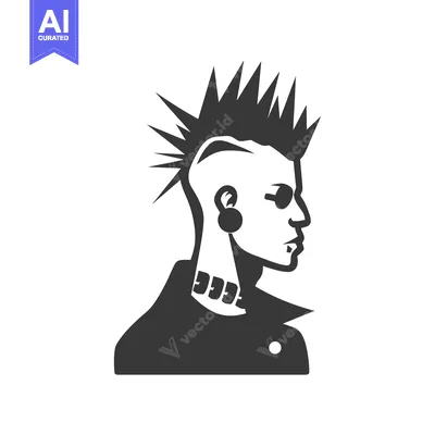 Aset premium populer: Silhouette of a Punk with Spiked Hair, Sunglasses, and Earring