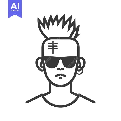 Aset desain premium: Line Drawing of a Man with a Spiky Haircut and Sunglasses
