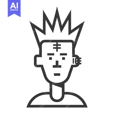 Premium design asset: Line Art Illustration of a Person with Spiky Hair and Facial Markings