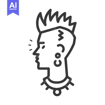 Aset premium populer: Line Art Portrait of a Person with Spiky Hair and Facial Tattoos