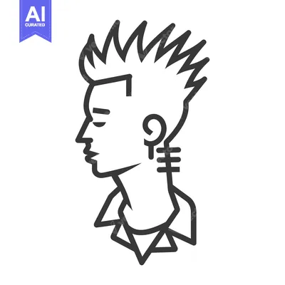 Premium design asset: Line Art Illustration of a Person with Spiky Hair and a Tattoo