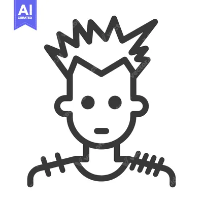 Aset premium populer: Line Drawing of a Person with Spiky Hair and Stitches on their Shoulde