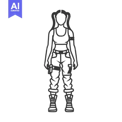 Aset premium populer: Line Art Illustration of a Female Character Wearing Casual Clothes