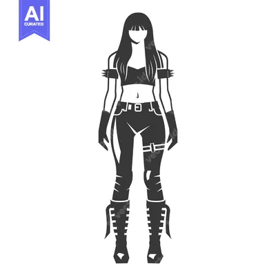 Premium design asset: Silhouette of a Woman in a Black Crop Top and Pants with Spiked Bracel