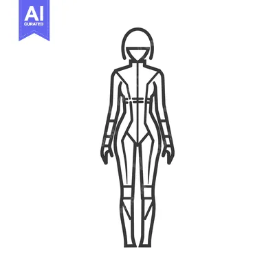 Aset desain premium: Line art illustration of a woman in a futuristic outfit
