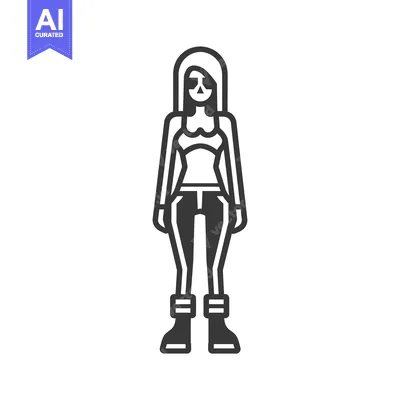Aset premium populer: A simple line drawing of a woman in a tank top and jeans