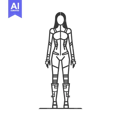 Premium design asset: Line art illustration of a female figure in a futuristic suit