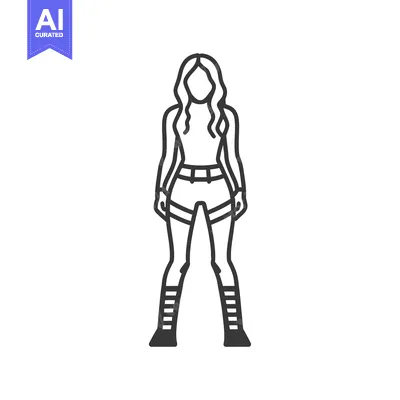 Aset premium populer: Line Art Illustration of a Woman in Shorts and Boots