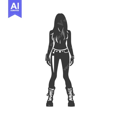Aset desain premium: Silhouette of a Woman in Jeans and Boots