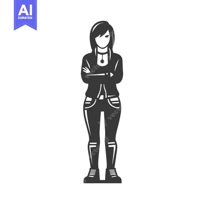 Aset desain premium: Black and White Silhouette of a Woman with Arms Crossed