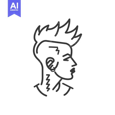 Premium design asset: Line Drawing of a Person with Spiky Hair and a Piercing