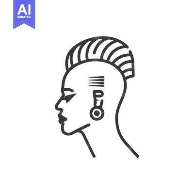 Aset desain premium: Line Art Illustration of a Person with a Mohawk Hairstyle