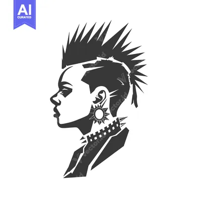 Aset premium populer: Profile of a person with a mohawk hairstyle and earrings