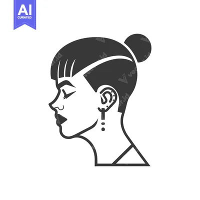 Premium design asset: Profile of a Woman with a Bun and Earring