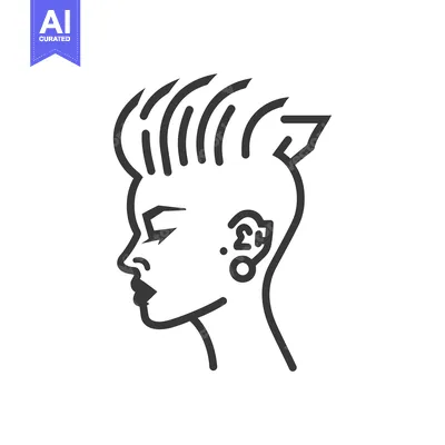 Aset premium populer: Line Drawing of a Woman's Profile with a Spiky Hairstyle and Earrings