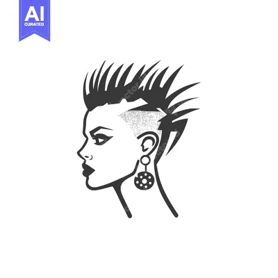 Aset desain premium: Side Profile of a Woman with Spiky Hair and Earrings