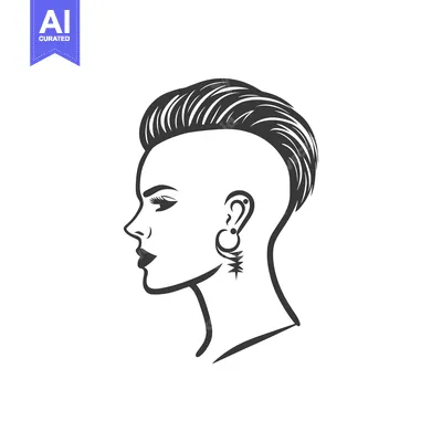 Aset premium populer: Side Profile of Woman with Short Spiky Hairstyle and Earring