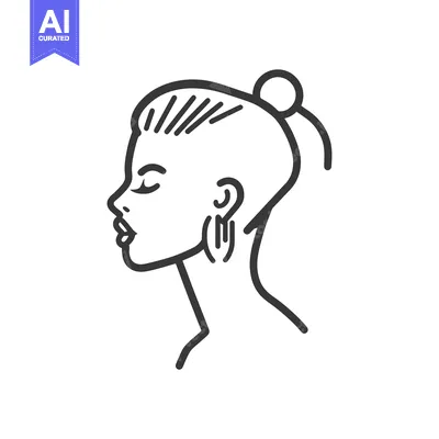 Premium design asset: Line drawing of a woman's profile with hair tied back