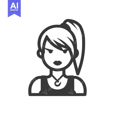Aset desain premium: Black and White Illustration of a Female Character with a Hook Necklac