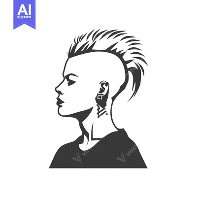 Premium design asset: Profile of a Woman with a Mohawk Hairstyle and Tattoos
