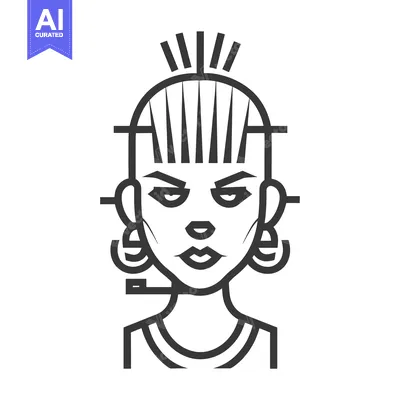 Aset premium populer: Line Art Illustration of a Woman with a Spiky Hairstyle and Earrings