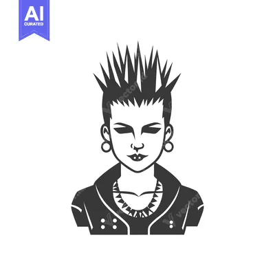 Aset premium populer: Black and White Illustration of a Punk Rock Girl with Spiky Hair