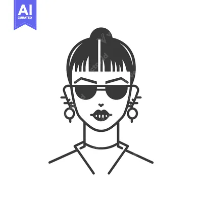 Aset premium populer: Line Art Illustration of a Woman with Sunglasses