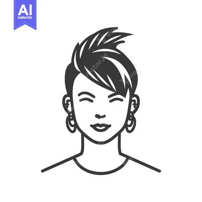 Aset premium populer: Line Drawing of a Woman with Short Spiky Hair and Earrings