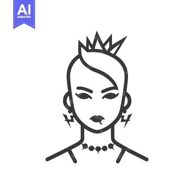 Premium design asset: Line Art Illustration of a Woman with a Crown, Earrings, and a Necklac
