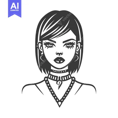 Aset premium populer: Black and White Illustration of a Woman with Piercings and Jewelry