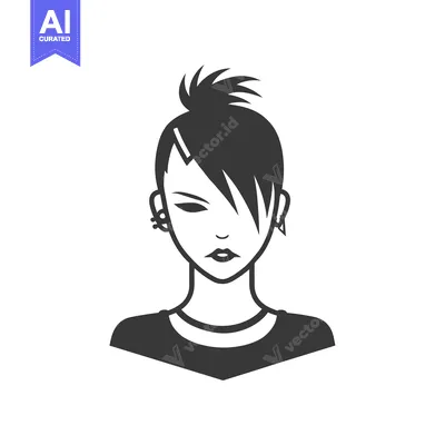 Aset premium populer: Black and White Illustration of a Woman with Short Spiky Hair and Pier