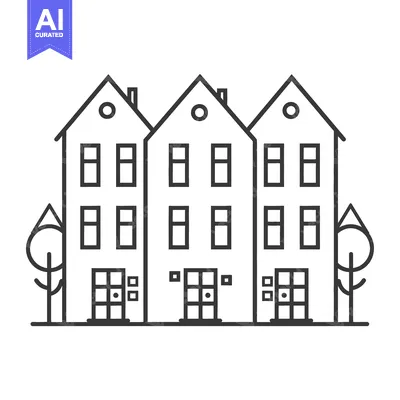 Aset premium populer: Illustration of a row of houses in a simple black line style