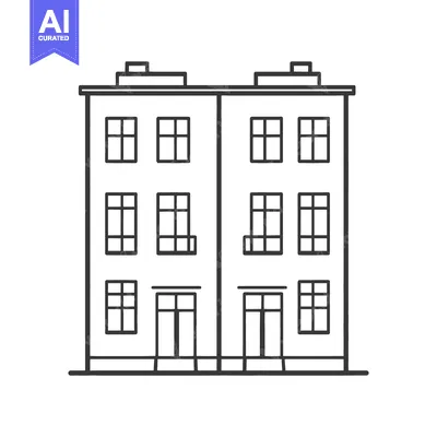 Premium design asset: Two connected buildings with multiple windows and a flat roof