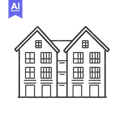 Aset desain premium: Two connected residential buildings with windows and gabled roofs