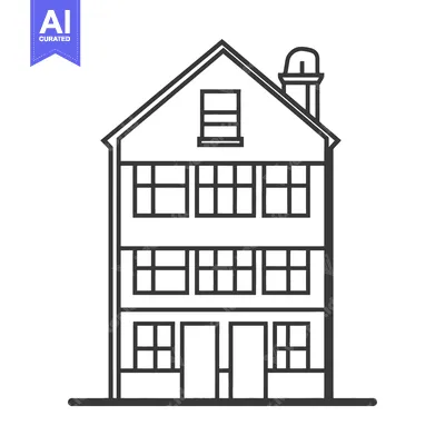 A three story building illustration featuring symmetrical windows and