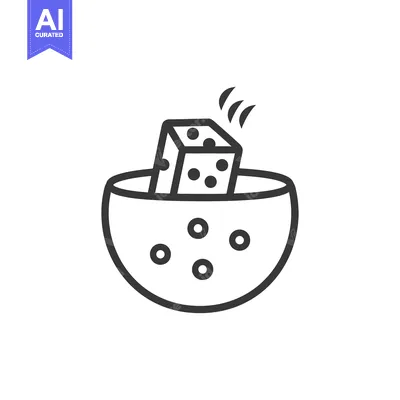 Premium design asset: A dice cube being placed into a small circular bowl