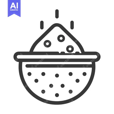 A simple black and white illustration of a strainer with ingredients