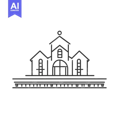 Aset desain premium: A detailed simple black and white illustration of a train station