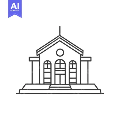 Aset premium populer: Simple black and white building depiction with arched windows and colu