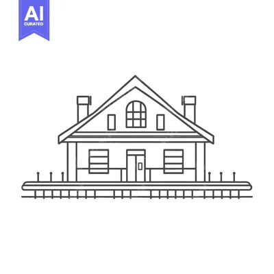 Premium design asset: A line art depiction of a train station building