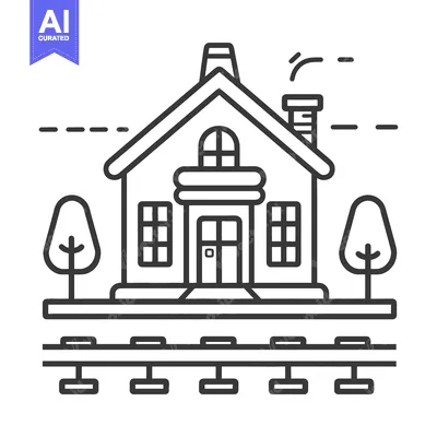Aset desain premium: A vector illustration of a building alongside railway tracks