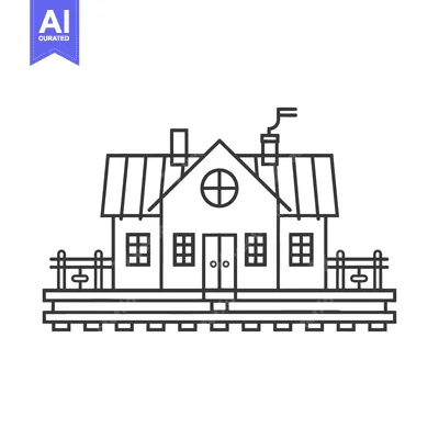 Premium design asset: A simplistic line art illustration of a railway station building