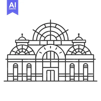 Aset desain premium: A symmetrical illustration of a building with multiple arched domes