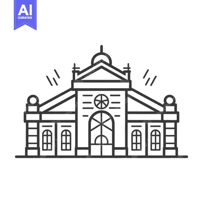 Aset desain premium: A simple black and white illustration of a building facade