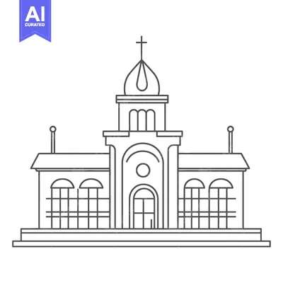 A simple symmetrical illustration depicting a religious building facad