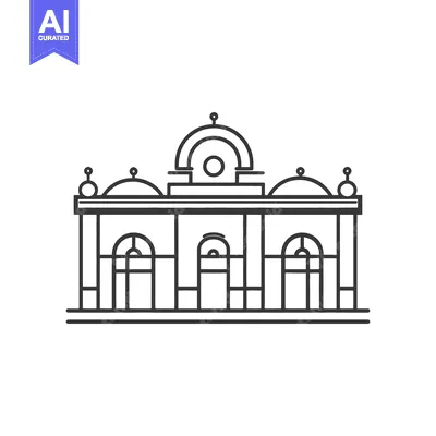 Aset desain premium: Simple black line drawing depicts a building facade in a vector style