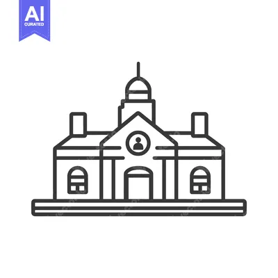 Black outlined building illustration with a steeple and person icon