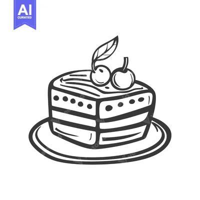 Popular premium asset: A simple black and white illustration of cherry cake on a plate
