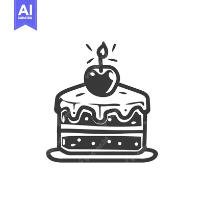 Aset desain premium: A simple illustrated cake topped with a cherry and a candle